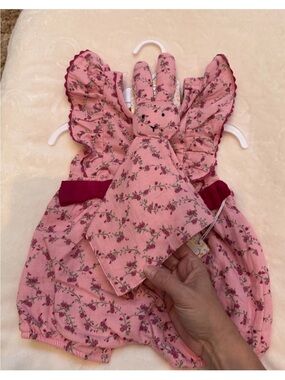 Vintage Style Floral Infant Romper with Matching Bunny Toy